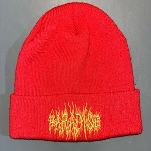 Paradise NYC Embroidered Beanie Red & Gold OS
